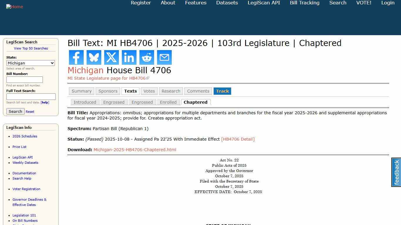 Bill Text: MI HB4706 2025-2026 103rd Legislature Chaptered LegiScan